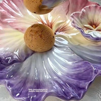 ĐĨA SỨ ĐỰNG HOA QUẢ 2 NGĂN HỌA TIẾT HOA